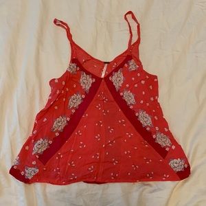 Free People Red Floral Spaghetti Strap Tank